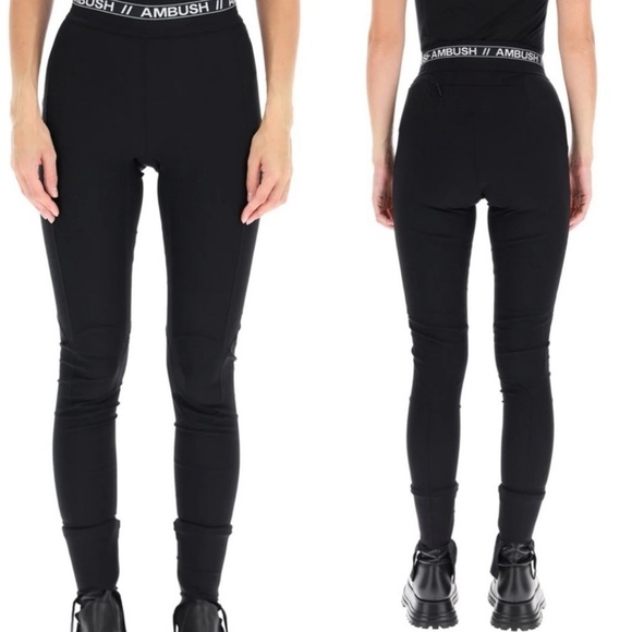 AMBUSH Logo Print Stirrup Pant Leggings Black High Rise Size 2 - Picture 1 of 12